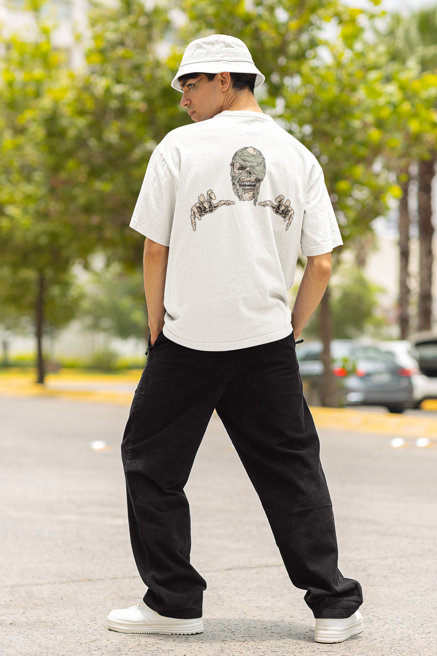 Skeleton Unisex White Oversized T-Shirt