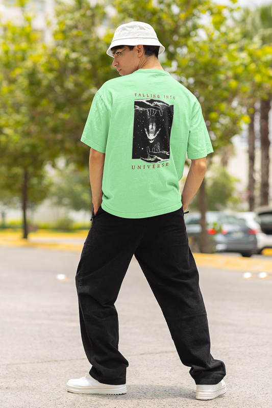 Falling Into Universe Unisex Saga Green Oversized T-Shirt