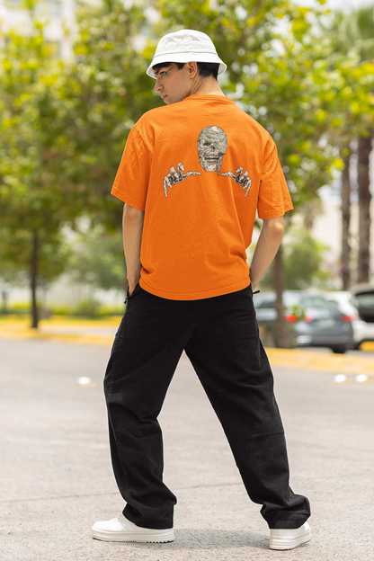 Skeleton Unisex Orange Oversized T-Shirt Trendy Graphic Style