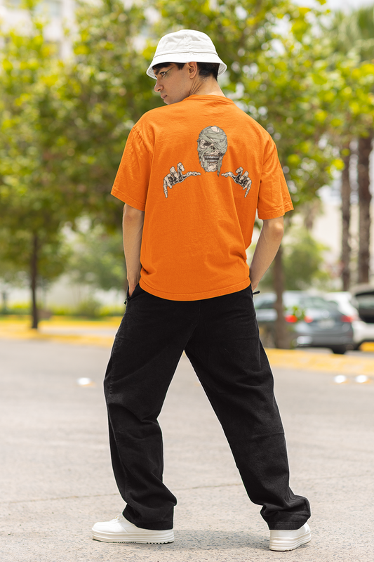 Skeleton Unisex Orange Oversized T-Shirt Trendy Graphic Style