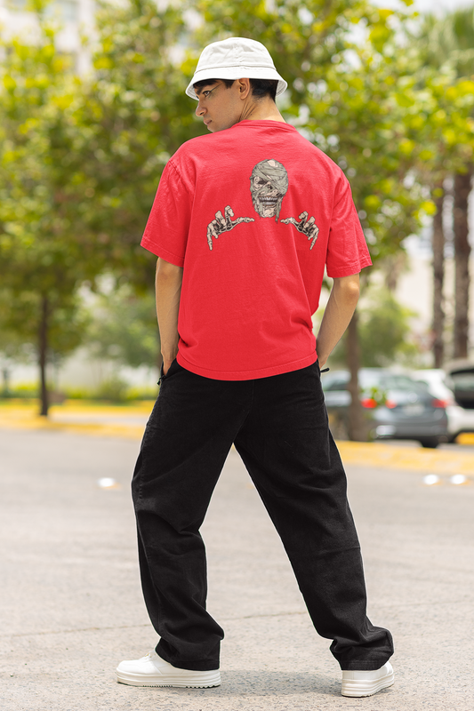 Skeleton Unisex Red Oversized T-Shirt Trendy Graphic Style