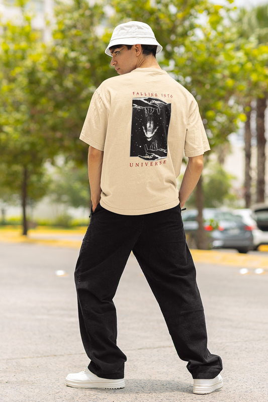 Falling Into Universe Beige Oversized T-Shirt Unisex