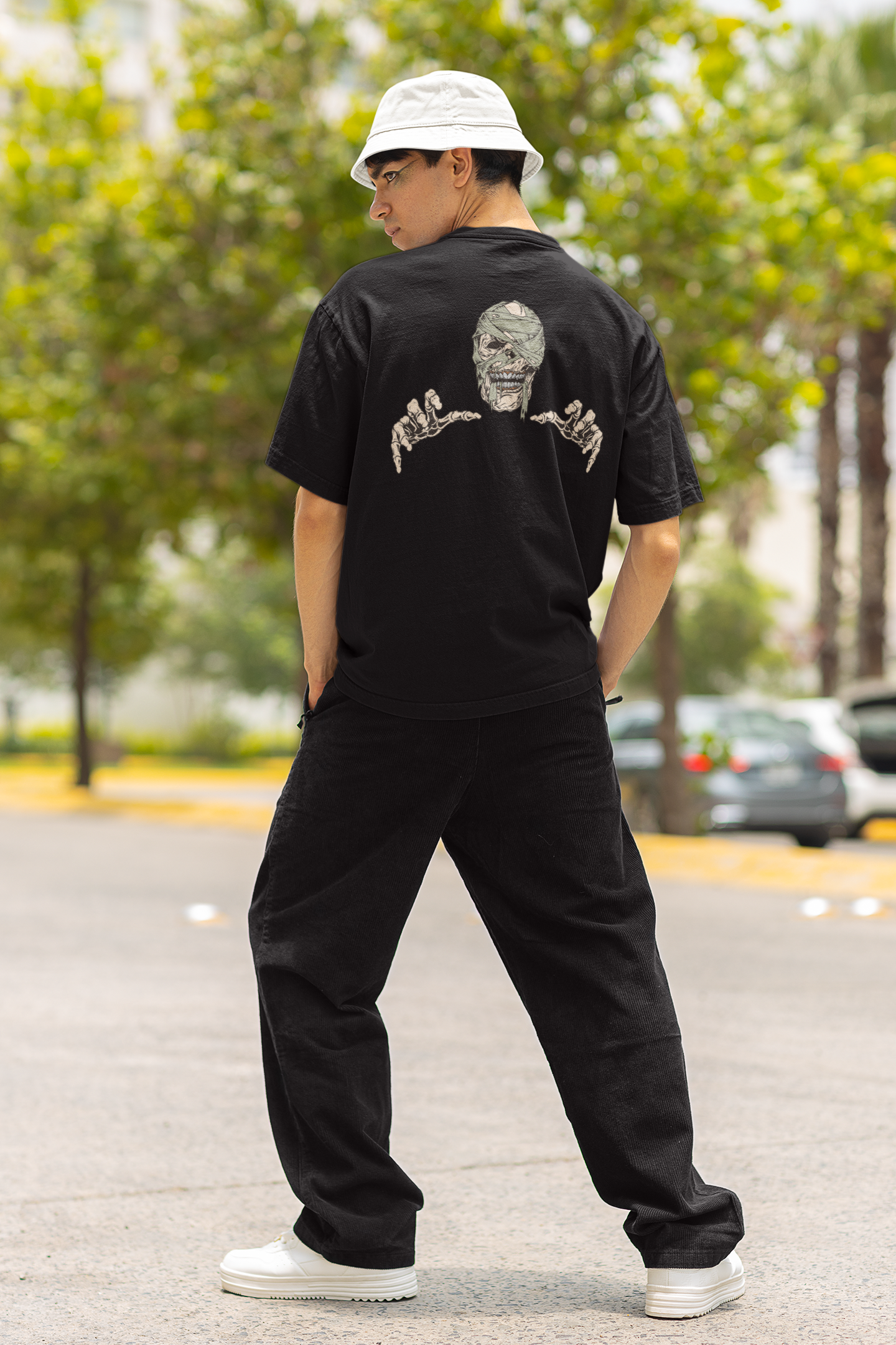 Skeleton Unisex Black Oversized T-Shirt Trendy Graphic Style