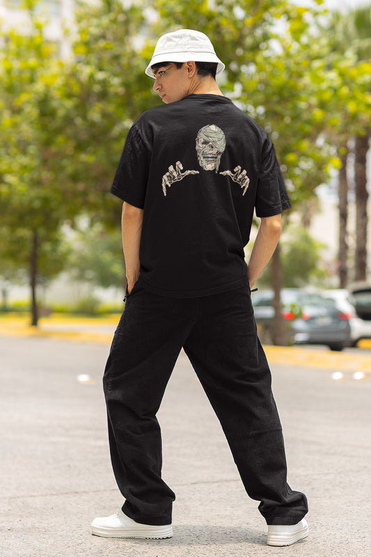 Skeleton Unisex Black Oversized T-Shirt Trendy Graphic Style
