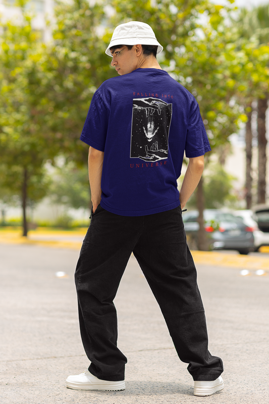 Falling Into Universe Unisex Navy Blue Oversized T-Shirt