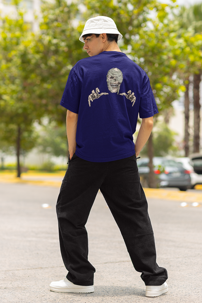 Skeleton Unisex Navy Blue Oversized T-Shirt Trendy Graphic Style