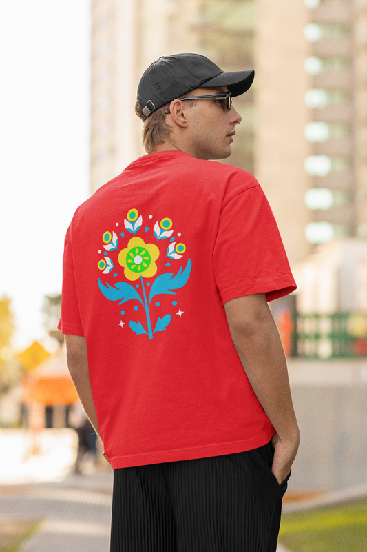 Petals of strength half sleeve red oversized t-shirt for men by hello swanky
