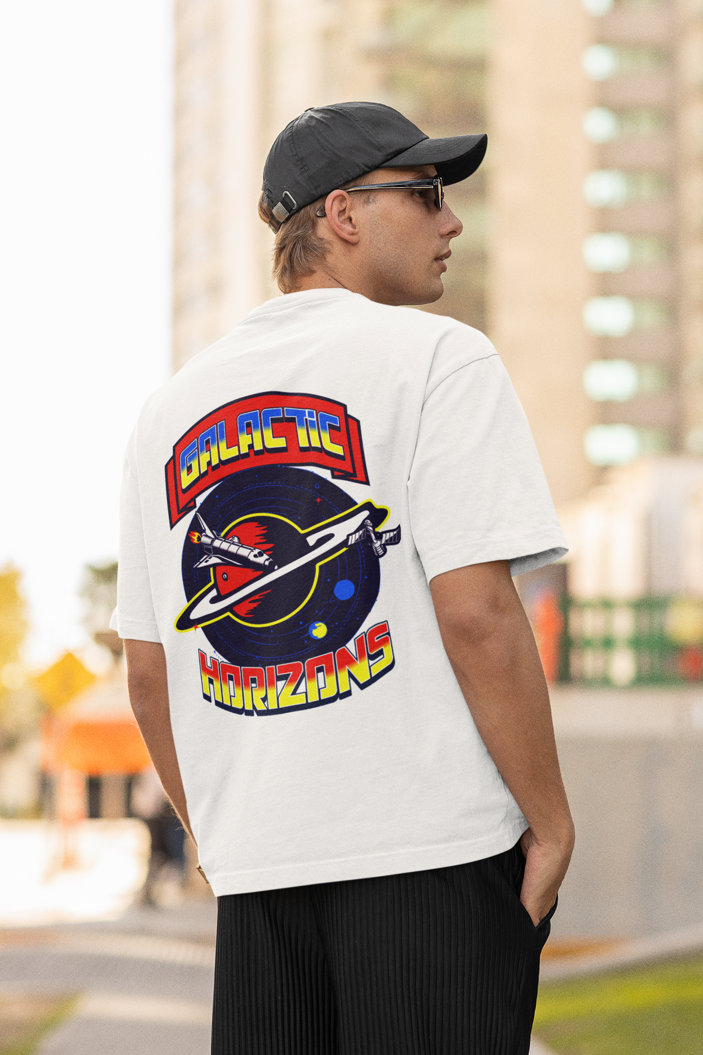 Galactic horizons unisex white oversized t-shirt