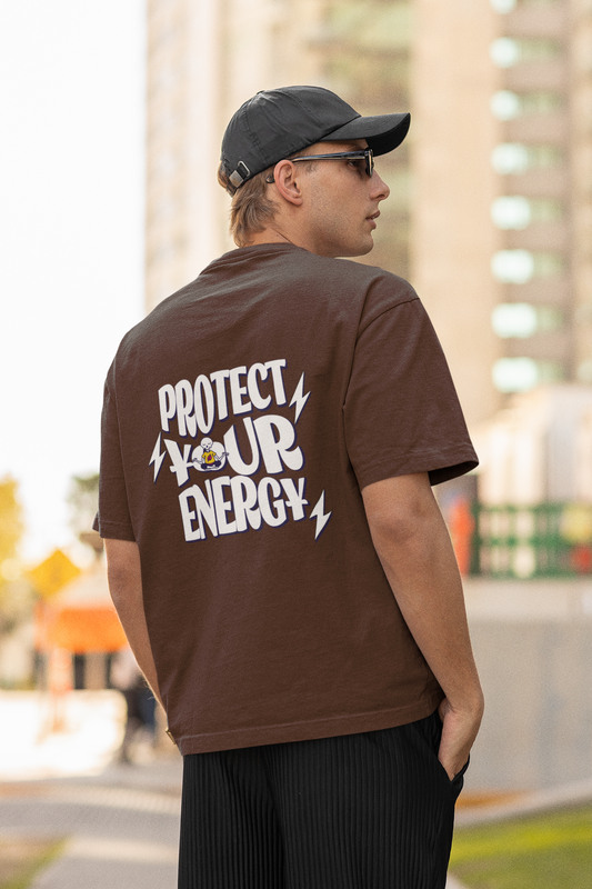 Protect Energy Brown Oversized T-Shirt Casual Graphic Tee