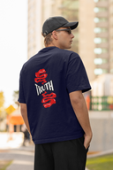 Truth Half Sleeve Navy Blue Oversized T-Shirt for Men by Hello Swanky