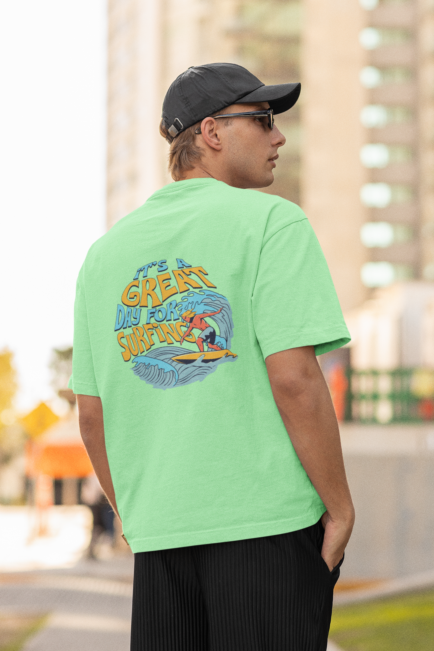 Great day half sleeve saga green oversized t-shirt for men by hello swanky