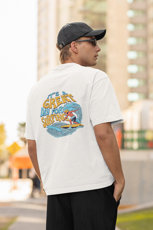 Great day half sleeve white oversized t-shirt for men by hello swanky