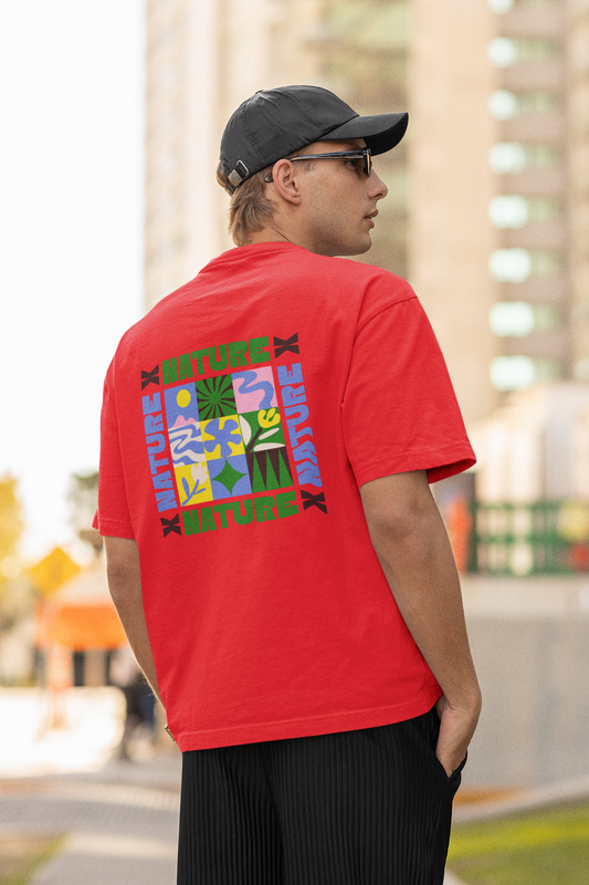 Nature graphic unisex red oversized t-shirt