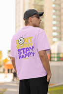 Stay Happy Half Sleeve Lavender Oversized T-Shirt for Men by Hello Swanky