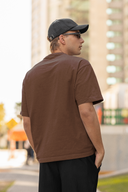 Hello Swanky Men's Plain Brown Oversized Half Sleeve T-Shirt - Round Neck