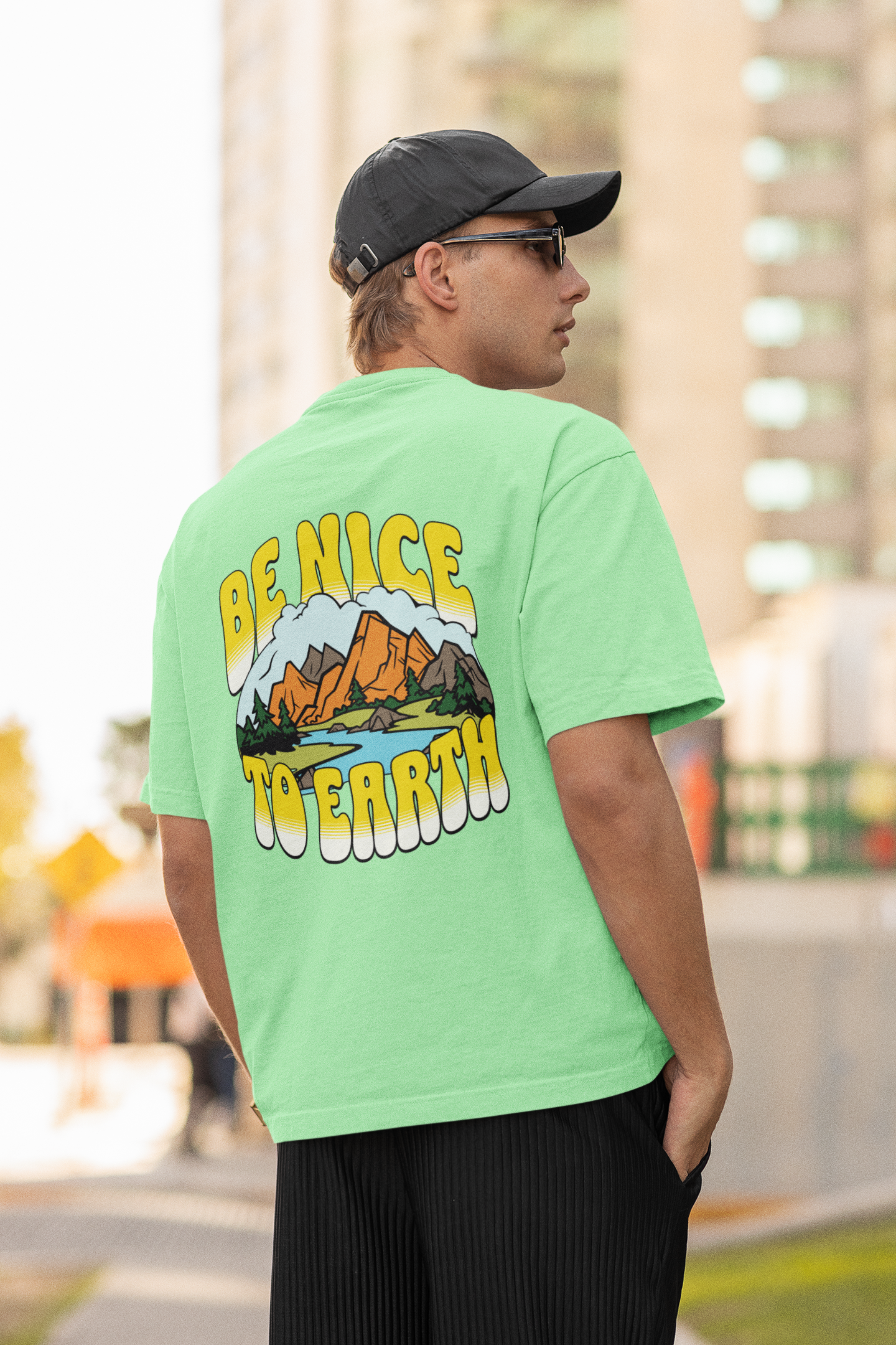 Earth sleeve saga green oversized t-shirt for men by hello swanky