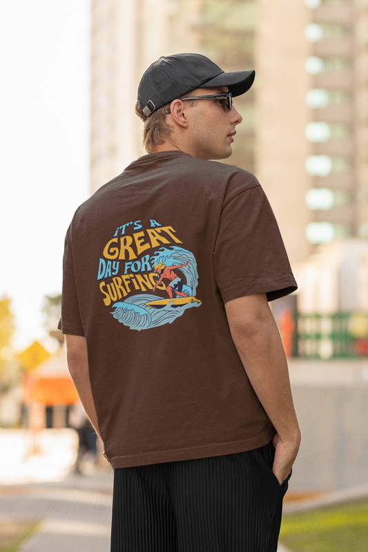 Great day half sleeve brown oversized t-shirt for men by hello swanky