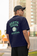 Spinning Earth Half Sleeve Navy Blue Oversized T-Shirt for Men by Hello Swanky