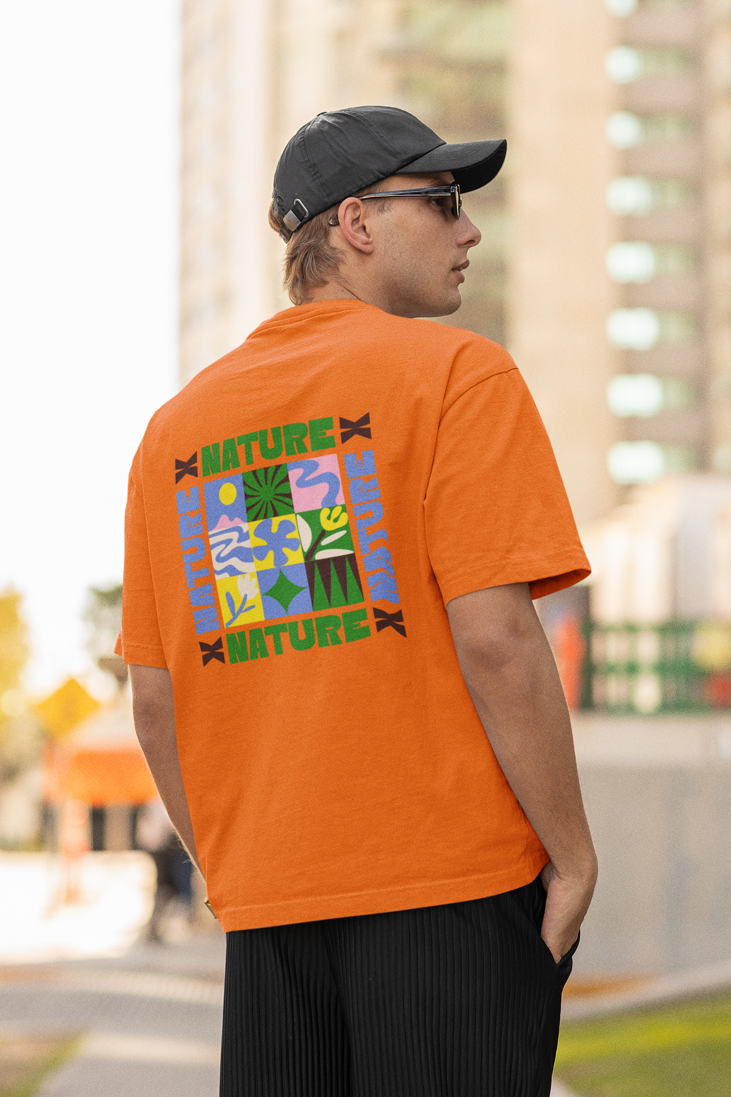 Nature graphic unisex orange oversized t-shirt