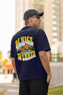 Earth Sleeve Navy Blue Oversized T-Shirt for Men by Hello Swanky