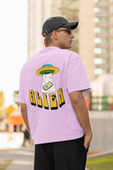 Alien Half Sleeve Lavender Oversized T-Shirt for Men by Hello Swanky