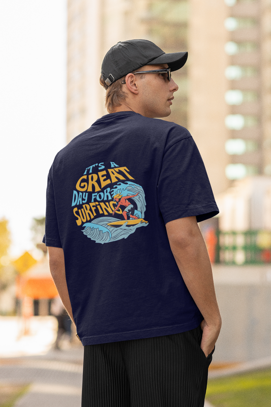 Great day half sleeve navy blue oversized t-shirt for men by hello swanky - m