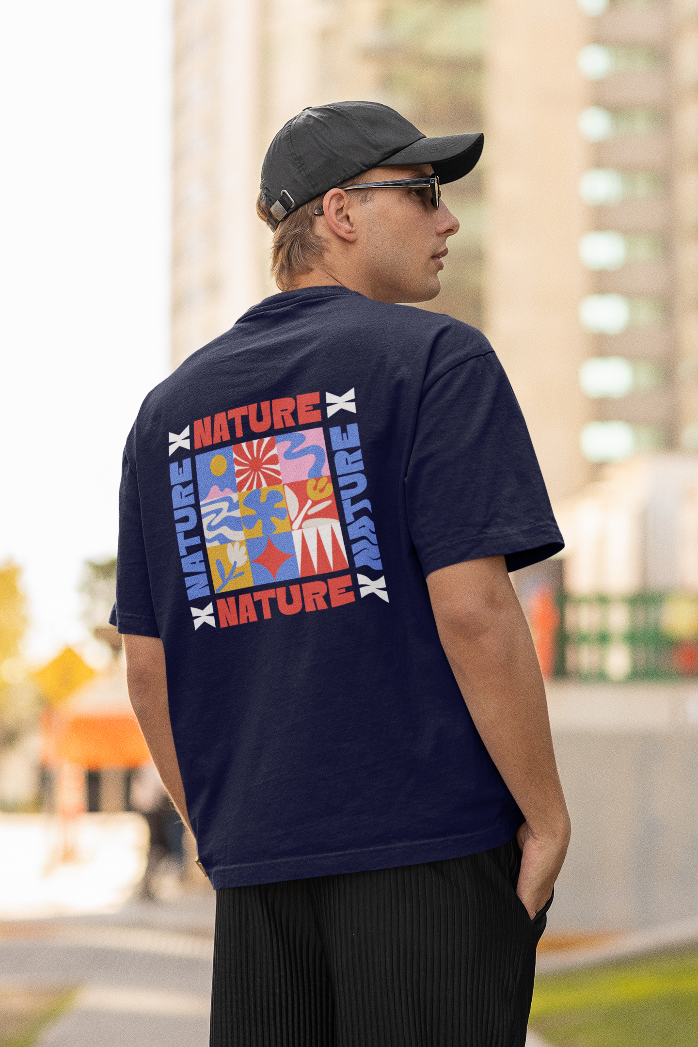 Nature graphic unisex navy blue oversized t-shirt