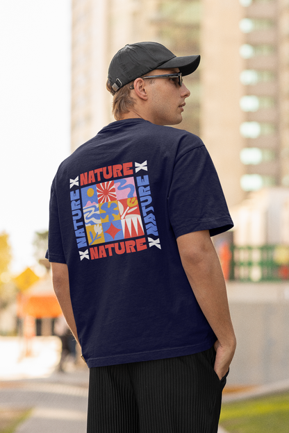 Nature graphic unisex navy blue oversized t-shirt