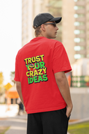 Crazy Ideas Half Sleeve Red Oversized T-Shirt for Men by Hello Swanky