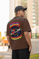 Galactic Horizons Half Sleeve Brown Oversized T-Shirt for Men by Hello Swanky