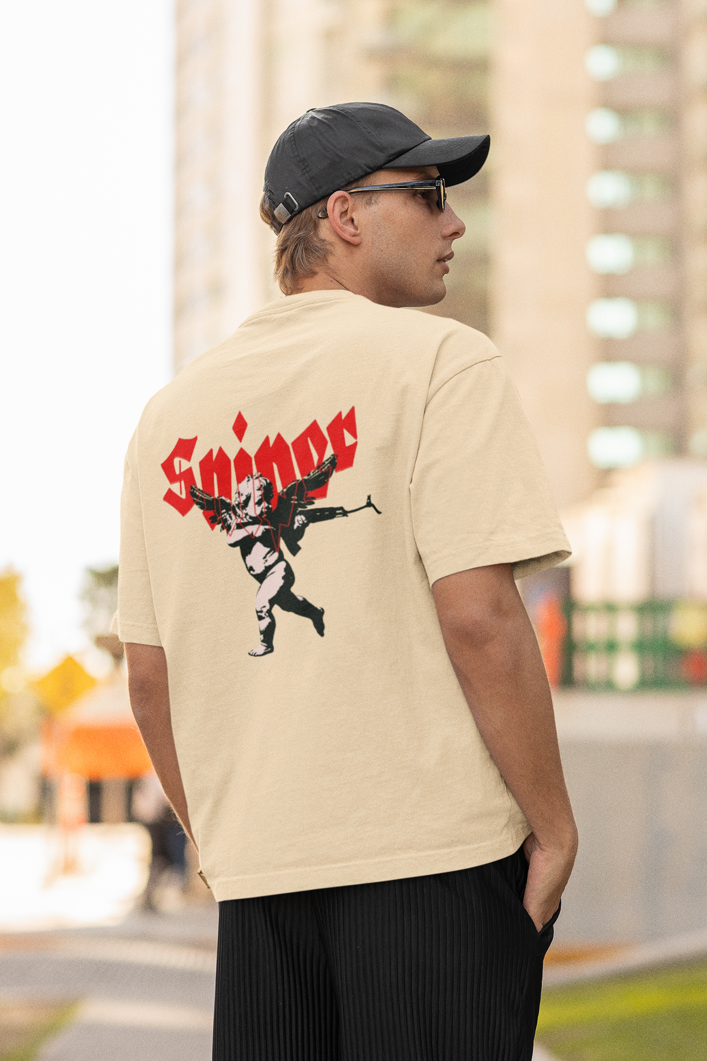Sniper Boy Unisex Beige Oversized T-Shirt