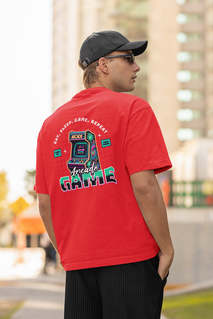 Eat Sleep Game Red Oversized T-Shirt for Men – Gamer Style