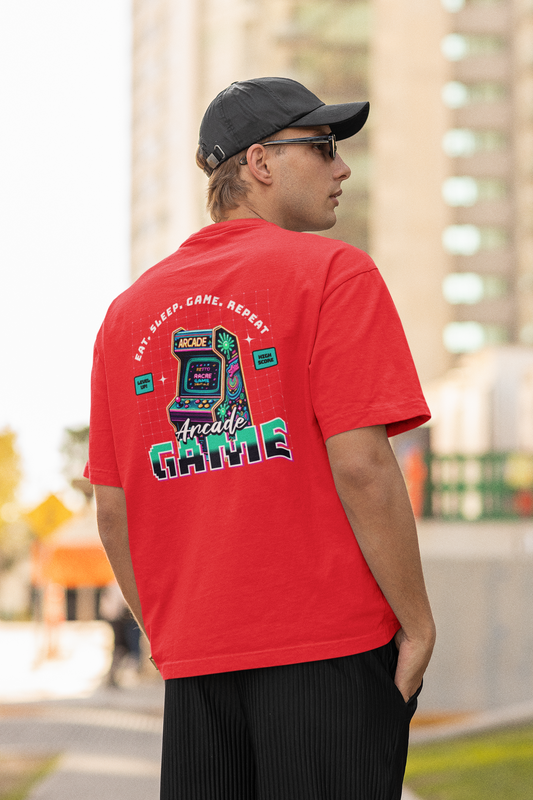 Eat Sleep Game Red Oversized T-Shirt for Men – Gamer Style
