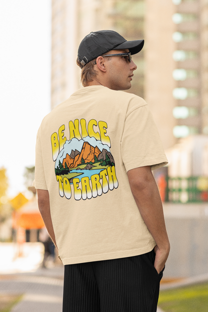 Earth sleeve beige oversized t-shirt for men by hello swanky