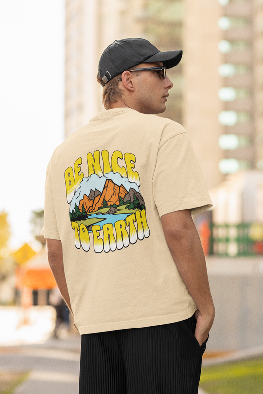 Earth sleeve beige oversized t-shirt for men by hello swanky