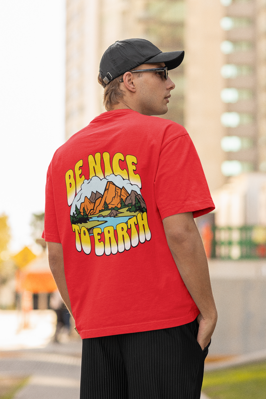 Earth sleeve red oversized t-shirt for men by hello swanky