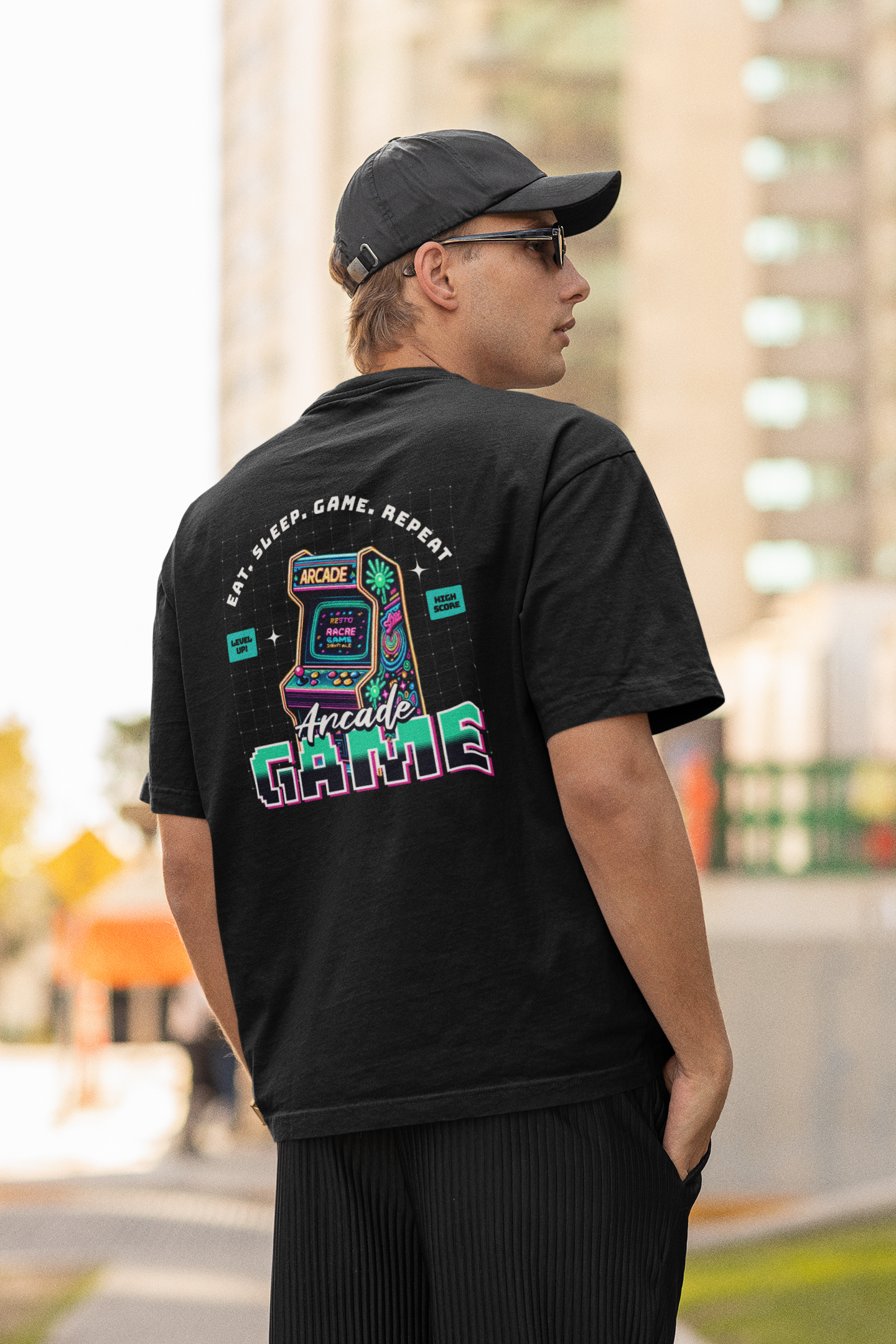 Eat Sleep Game Black Oversized T-Shirt for Men – Gamer Style