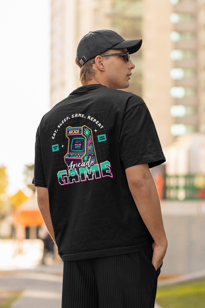 Eat Sleep Game Black Oversized T-Shirt for Men – Gamer Style