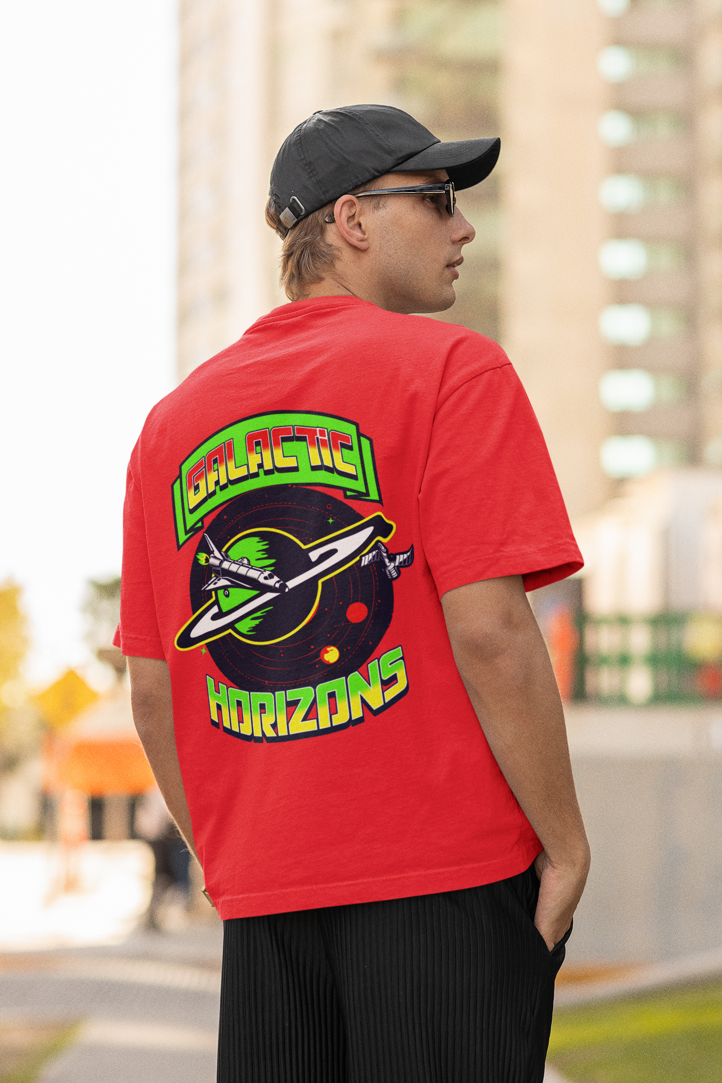 Galactic horizons unisex red oversized t-shirt