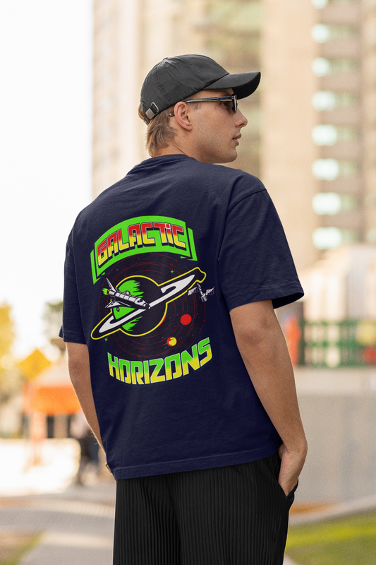 Galactic horizons unisex navy blue oversized t-shirt