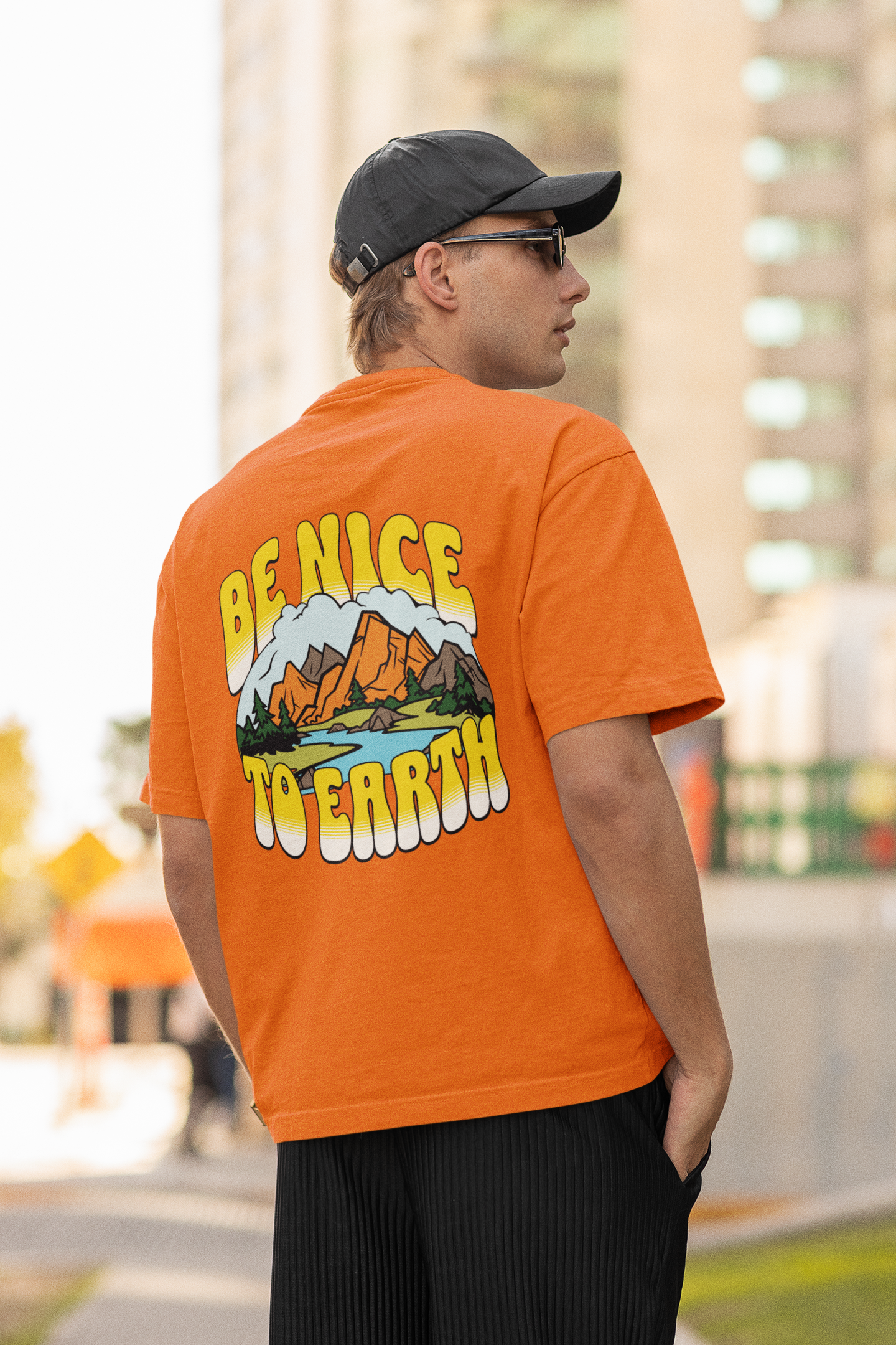 Earth sleeve orange oversized t-shirt for men by hello swanky