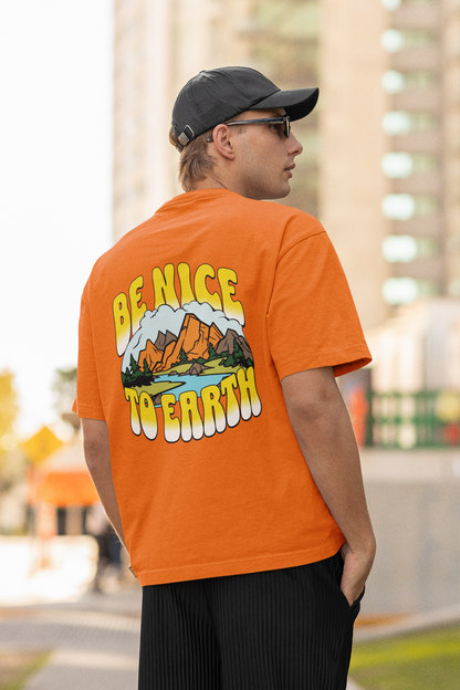 Earth sleeve orange oversized t-shirt for men by hello swanky
