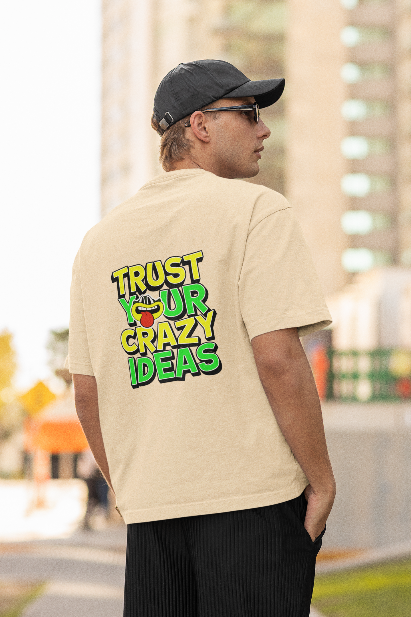 Crazy ideas half sleeve beige oversized t-shirt for men by hello swanky
