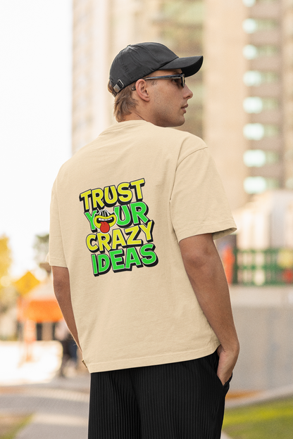 Crazy ideas half sleeve beige oversized t-shirt for men by hello swanky