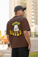 Alien Half Sleeve Brown Oversized T-Shirt for Men by Hello Swanky