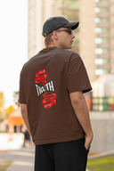 Truth Half Sleeve Brown Oversized T-Shirt for Men by Hello Swanky