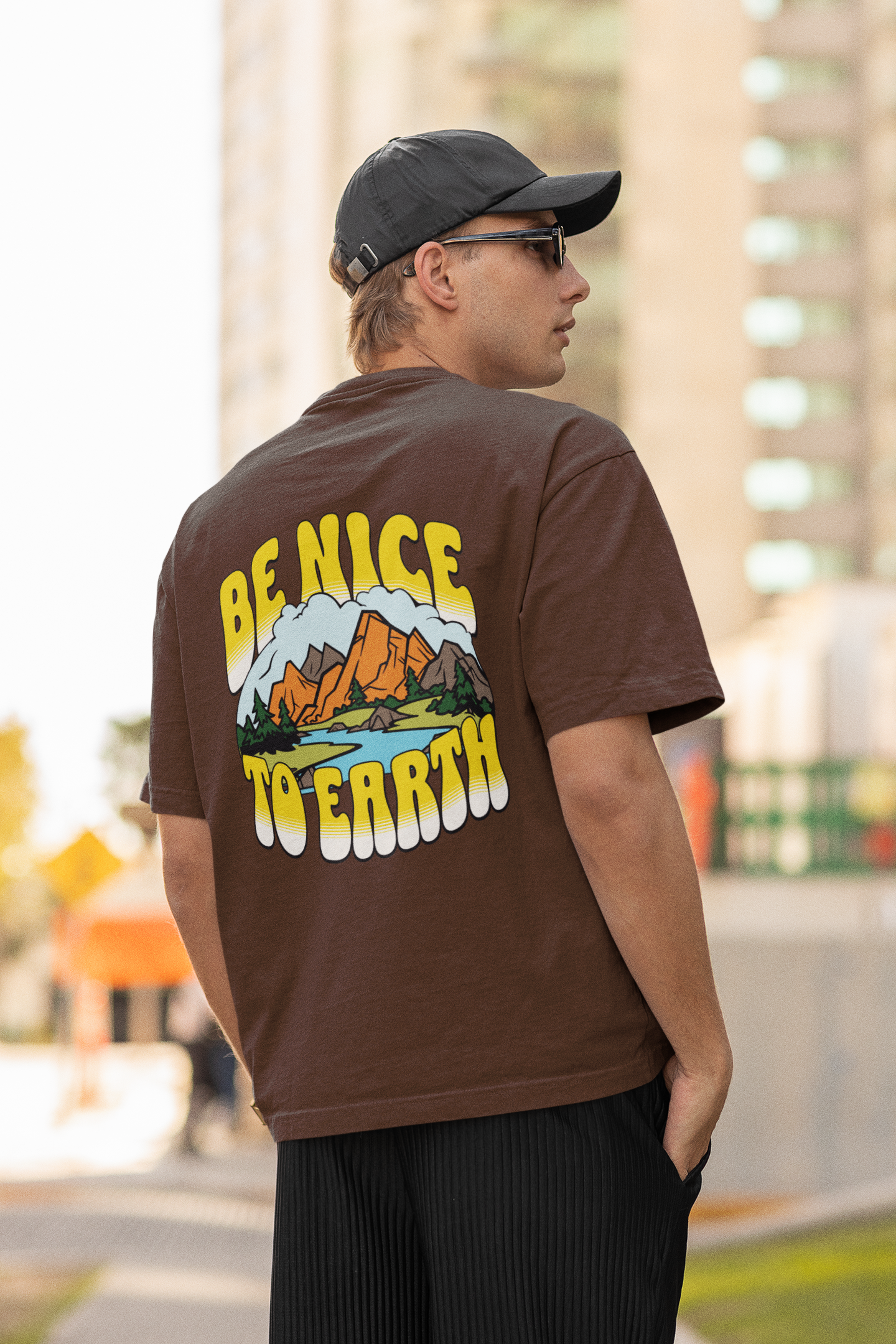 Earth sleeve brown oversized t-shirt for men by hello swanky