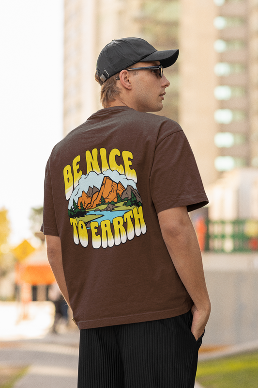 Earth sleeve brown oversized t-shirt for men by hello swanky