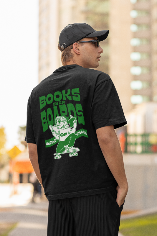 Books Over Board Unisex Black Oversized T-Shirt