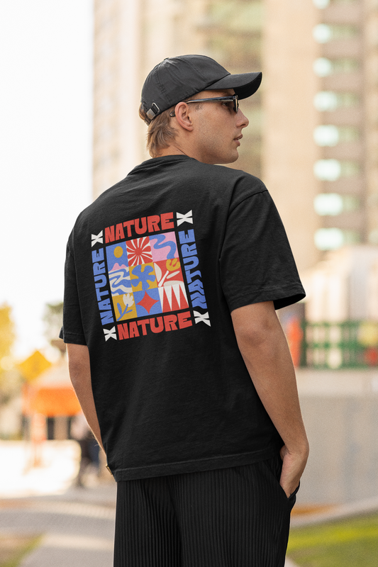 Nature graphic unisex black oversized t-shirt